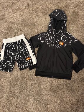 Nike Black & White Graphic Windbreaker and Shorts Set